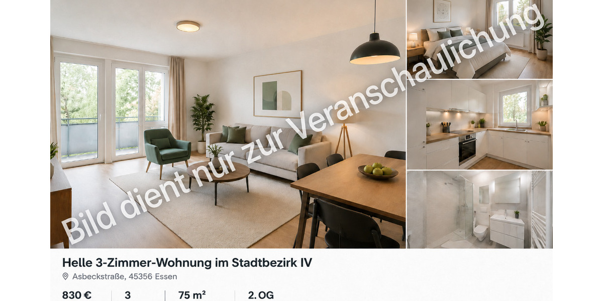 Etagenwohnung Essen Stadtbezirk IV - 3 Zimmer, 75 m&sup2;, 630&euro; | Angebot:27024664
