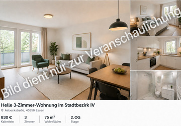 Wohnung Essen Stadtbezirk IV - 3 Zimmer, 75 m&sup2;, 630&euro; | Angebot:27024664